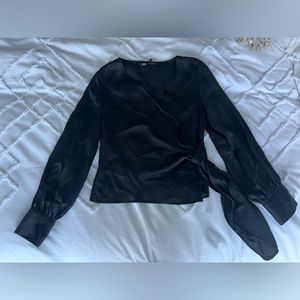 NWT ZARA Black satin crossover shirt with side tie
